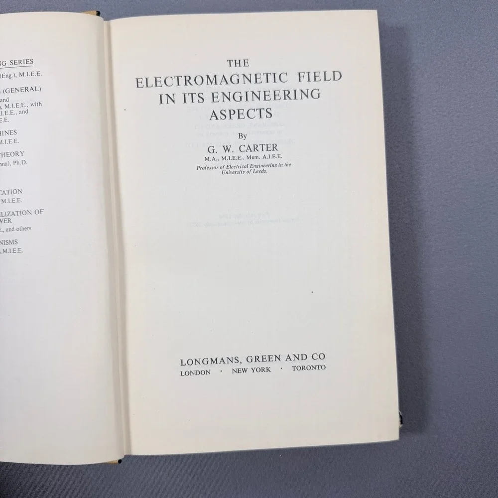 G. W. Carter The Electromagnetic Field in Its Engineering Aspects Hardcover 1957